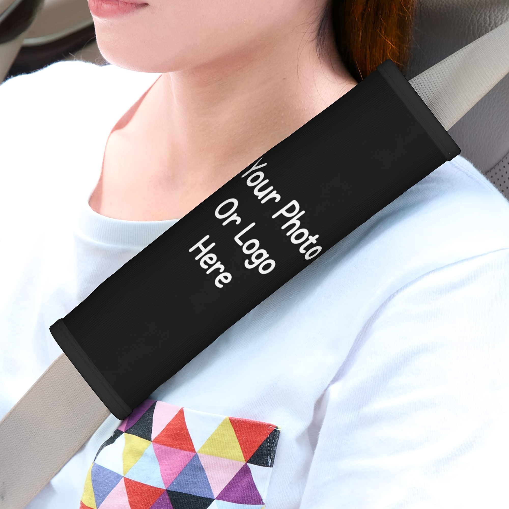 TEMU Customizable Car Seat Belt Shoulder Pad, Universal For Sedan Suv, Personalized Photo Custom Detachable Protection Decor Accessory, Chafing Long