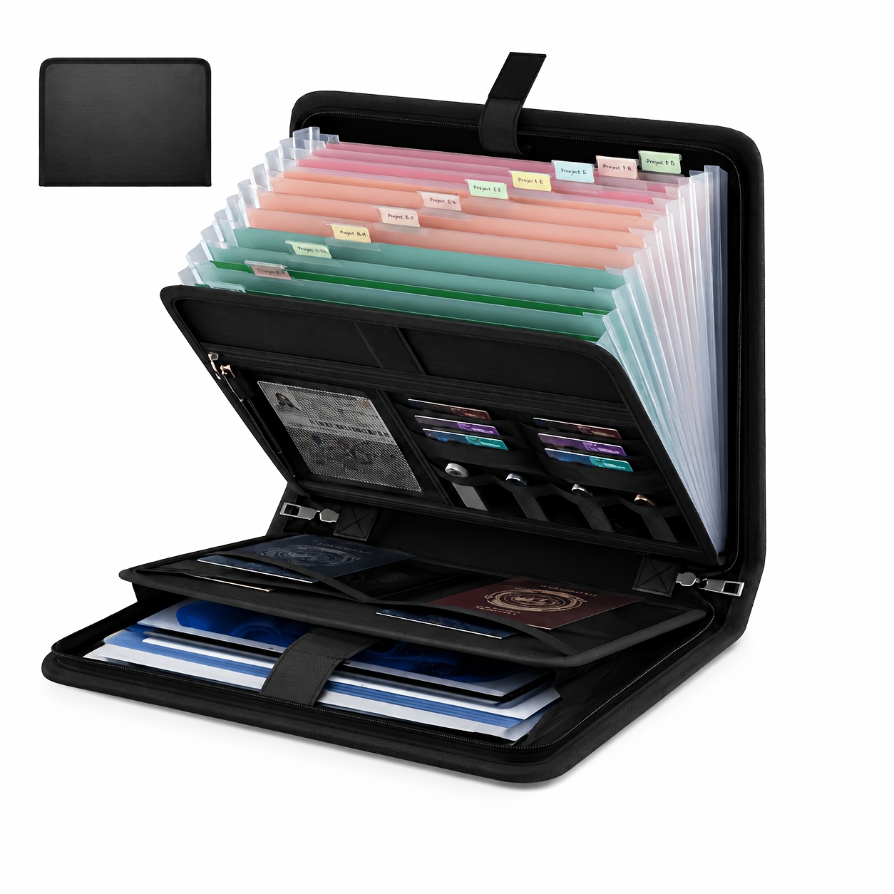 Image of Large Capacity A4 File Folder With Handle - Heavy-duty Black Document Organizer, Golden-tone Zippers & Lockable Compartments, Expandable Accordion Binder For Home, Office, Travel