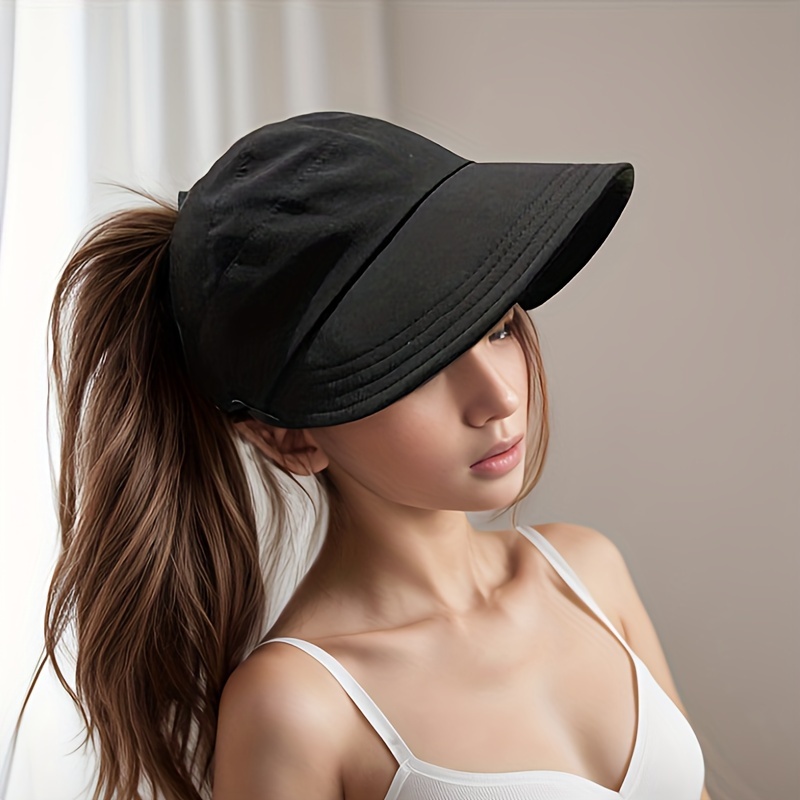 

Ponytail Baseball Cap For Women, Summer Solid Color Sunshade Peaked Hat, Sun Protection, Hat With Integrated Mask Hook, Outdoor Sports Cap