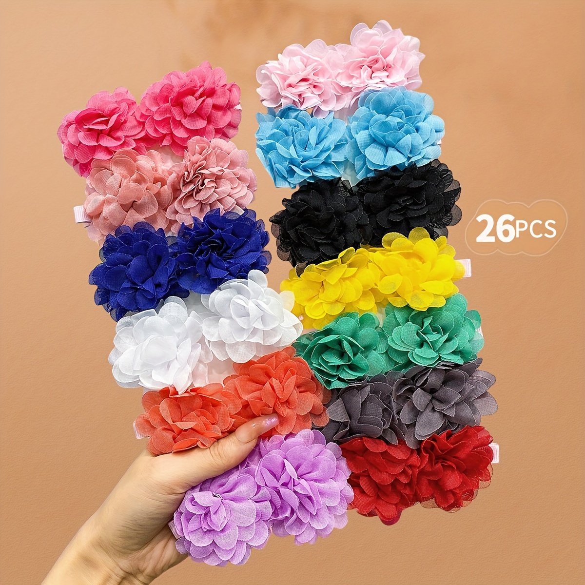 

26pcs Elegant Polyester Flower Hair Clips, Non-damaging Hold, Mixed Color Teens Hair Accessories, Assorted Styles For Back And Side