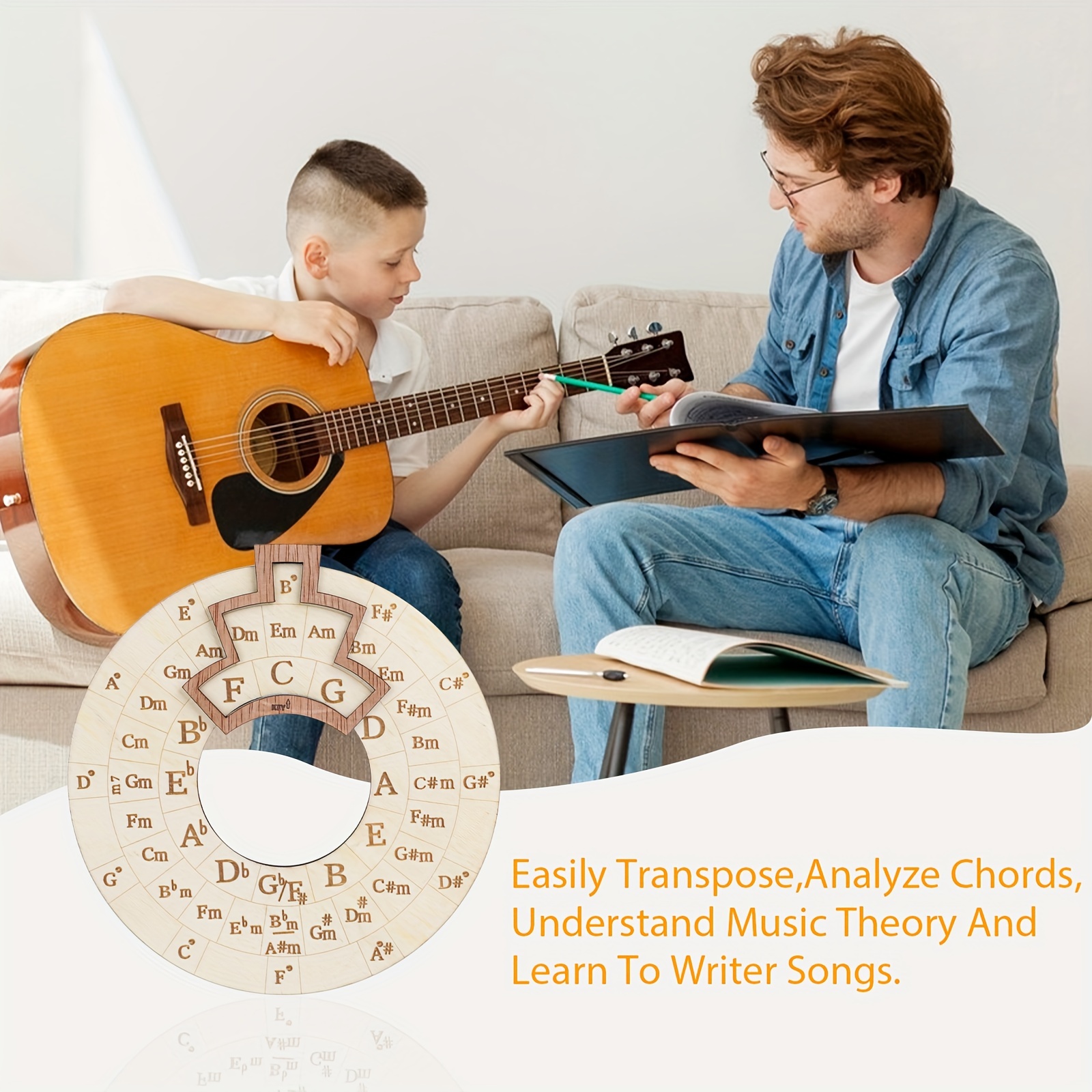 Instrument Tool, Large 16cm Diameter Wooden Chord Circle for Quick Tuning and Memory Aid, Suitable for Music Beginners and Creators, Helps You Rapidly Master Chords and Scales Patterns. Suitable for Piano, Guitar, Violin, etc