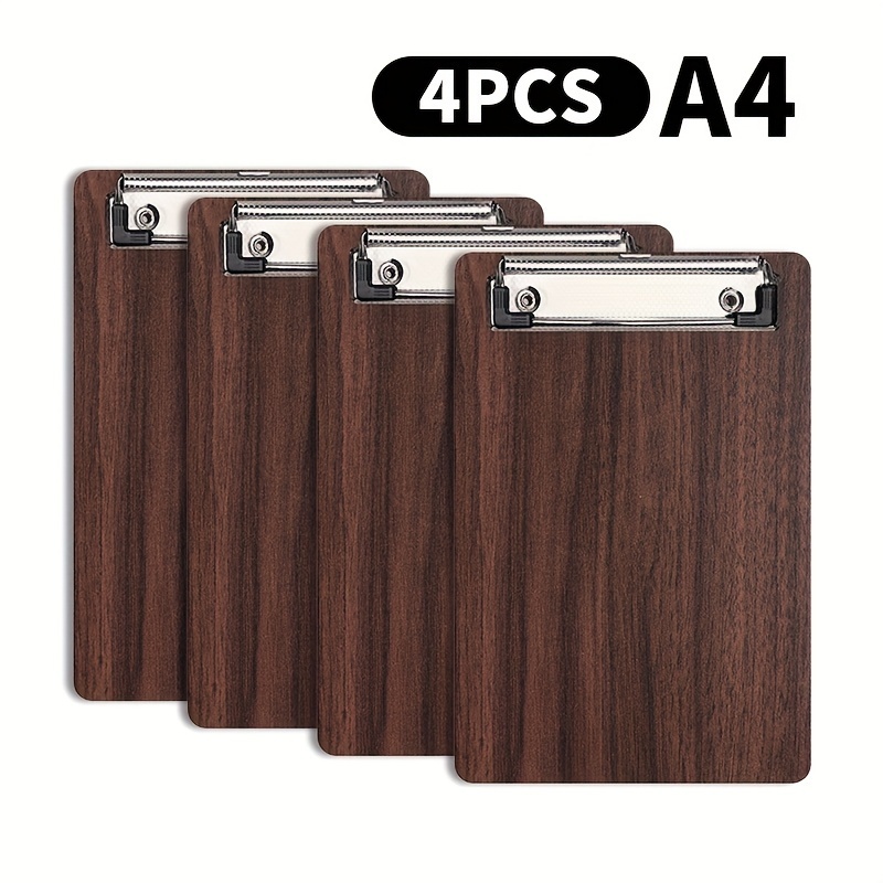 

4 Pack A4 Size Wooden Clipboards With 3mm Thickness And Metal Clips - Ideal For Office, Meetings, Nursing, School, And Home Use