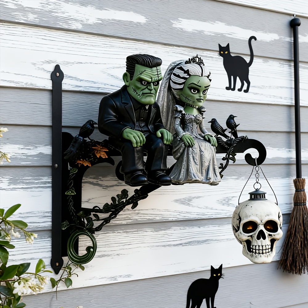 TEMU Halloween " Bride" Hanging Rack - Double-sided, Printed Outdoor Hanging Rack Designed Specifically For Hanging Flower Pots And Bird Feeders