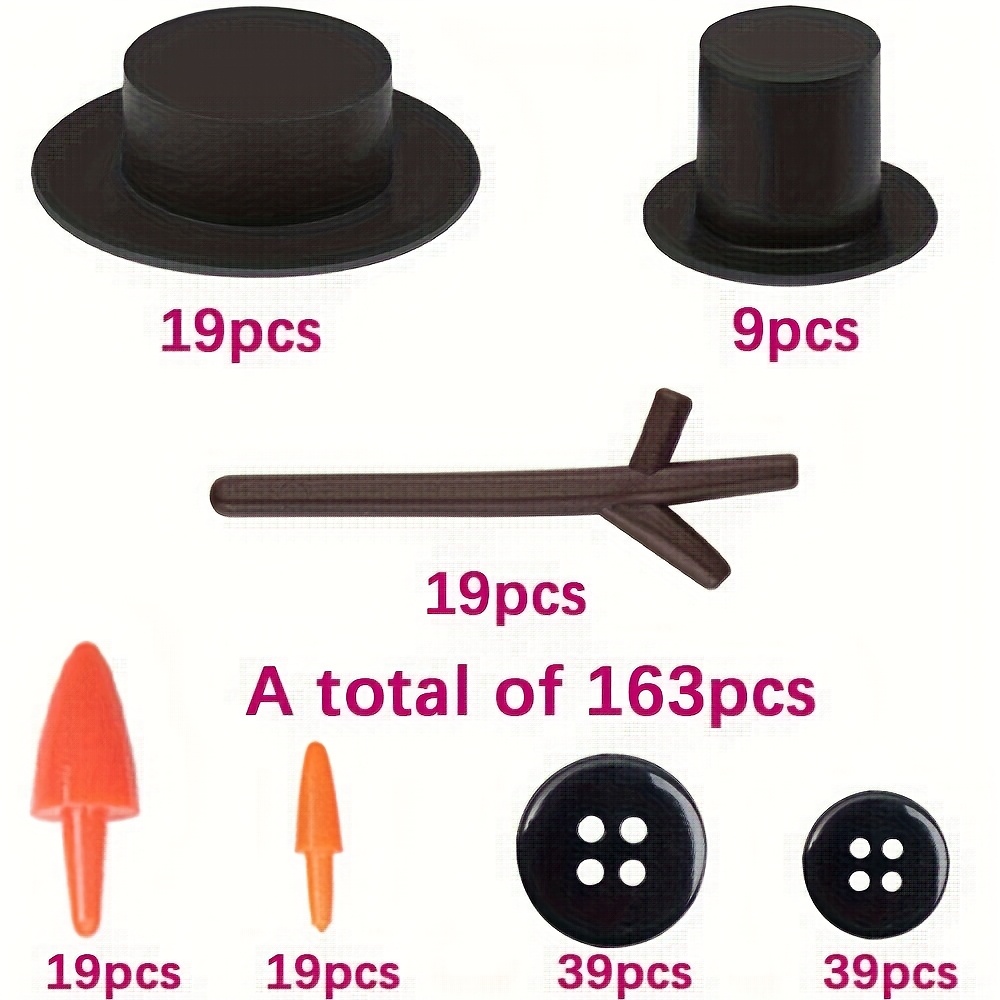 TEMU 78/ 163/ 333pcs Acrylic Christmas Snowman Combination Decorative Beads, Black Top Hat, Black Buttons, Nose, Christmas Tree And Snowman Party