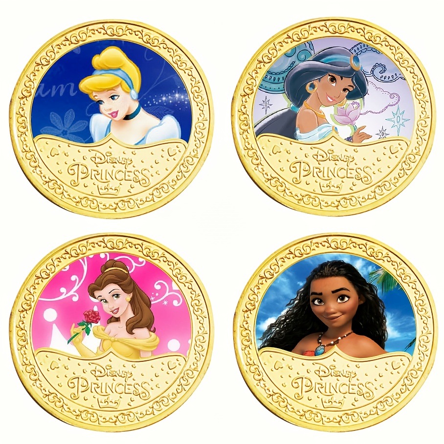 TEMU 4pcs Princess Commemorative Coin Collectible Toys, Cute Cartoon Movies Gifts