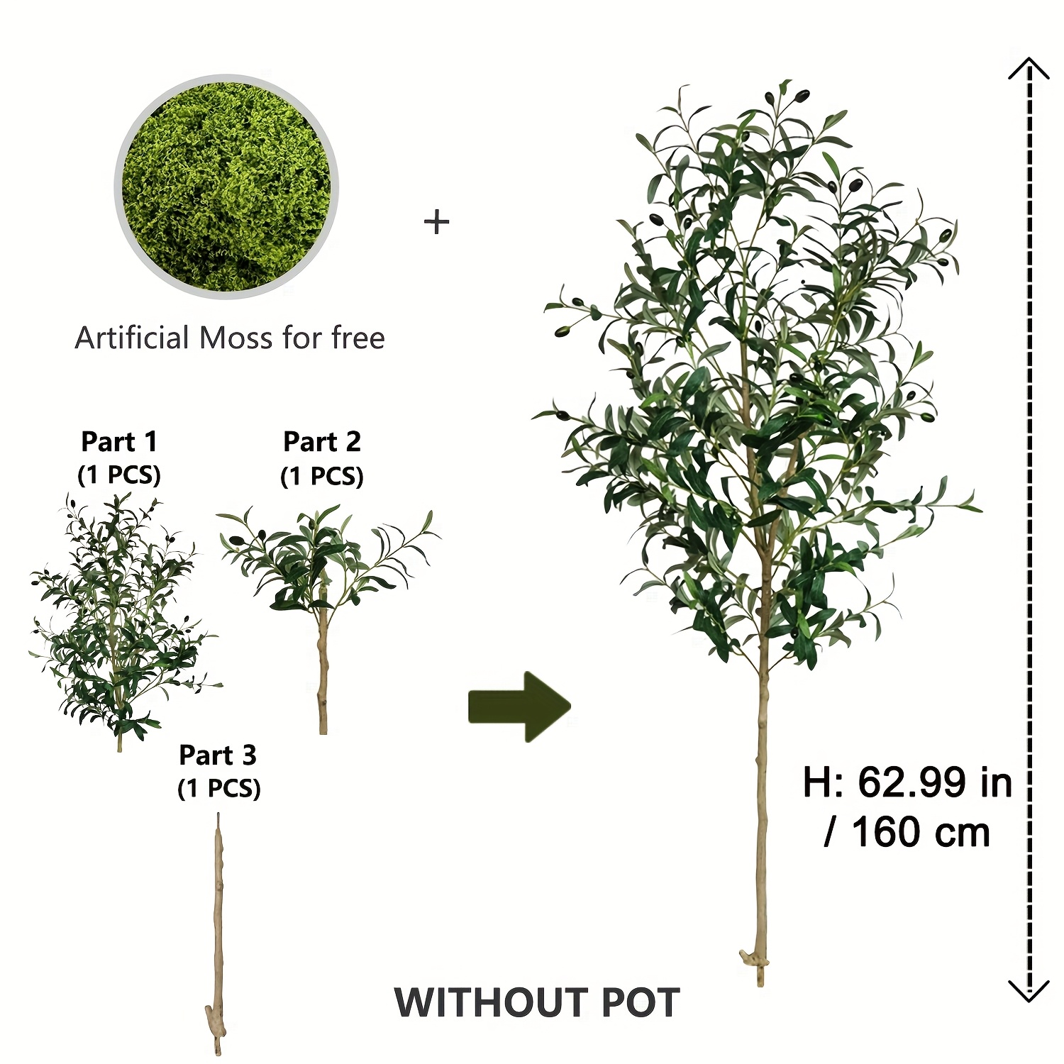 1pc Artificial Olive Tree, Tall Plant For Home Decor Indoor Fake Tree With Leaves Olive Trees Artificial Indoor Aesthetic Room Decor (without Pot)