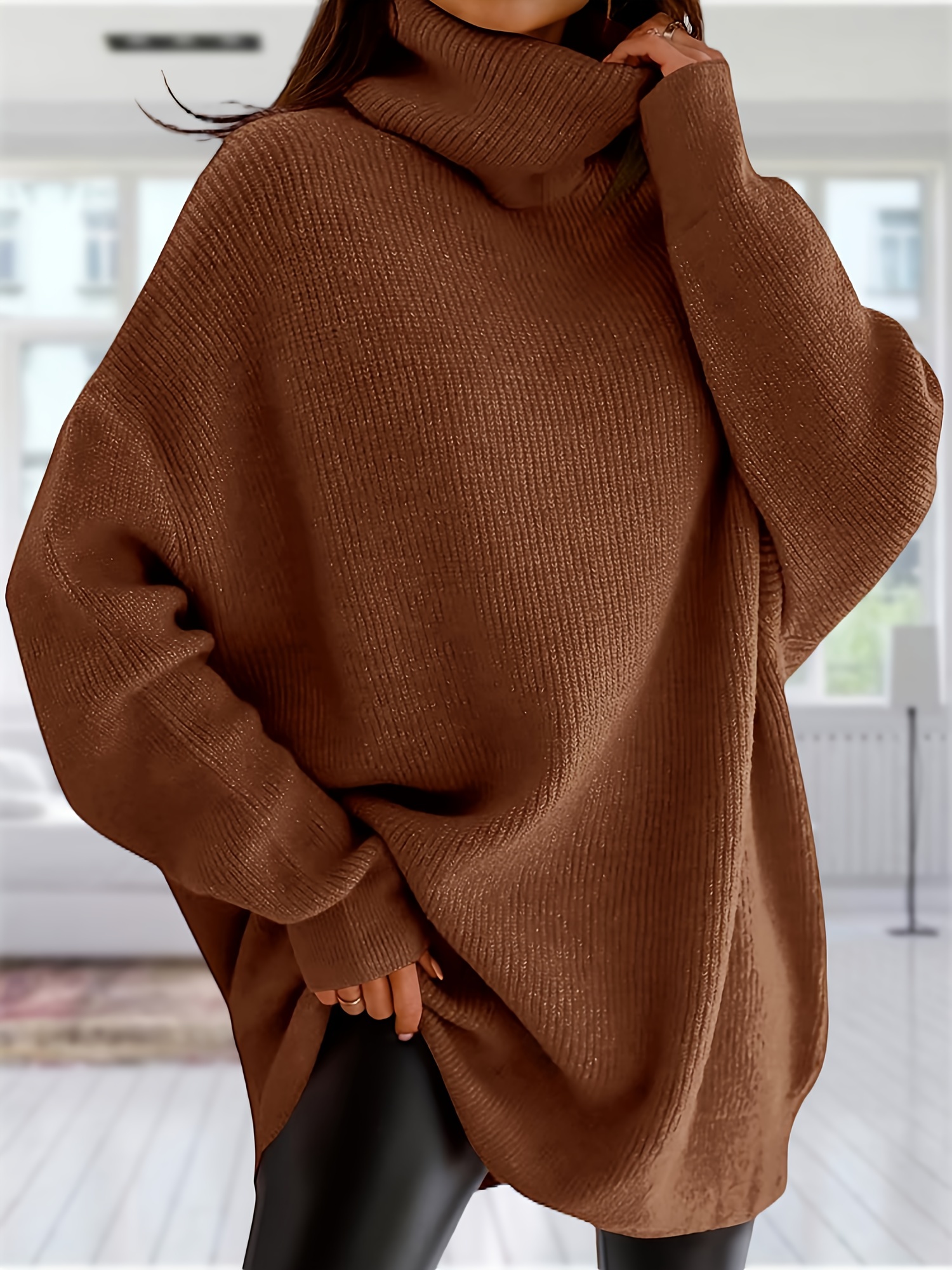 Women's Oversized Batwing Sweater Burgundy Chunky Turtleneck Pullover,  Winter Warm Loose Fit Sweater Coat-like Jumper, Casual Fall Winter Sweater  fo