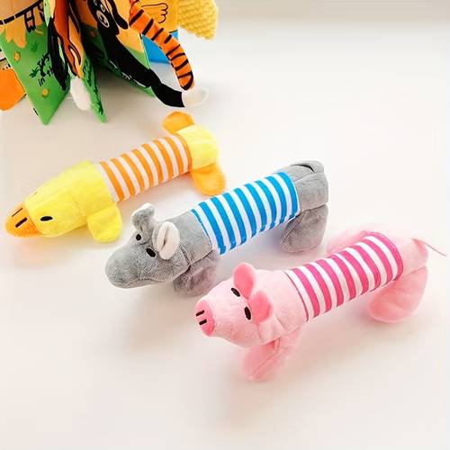 1pc animal pattern chew toy squeaky pig elephant duck plush for puppy teething durable interactive dog toy with teething texture