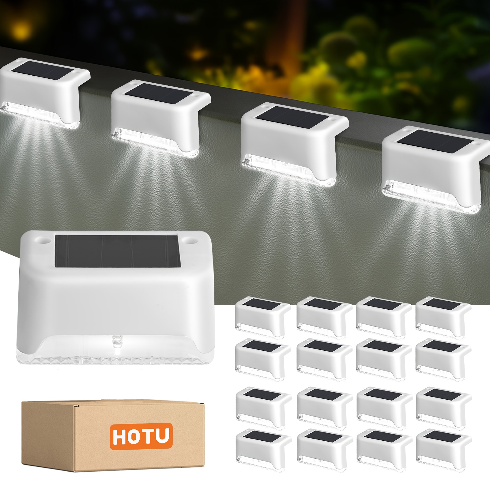 E-shop HOTU 16-teiliges Solar-Zaunlicht-Set für draußen, IPX4 LED-Landschaftsbeleuchtung, solarbetriebene Treppenlampe für , Arrangements, Treppen,