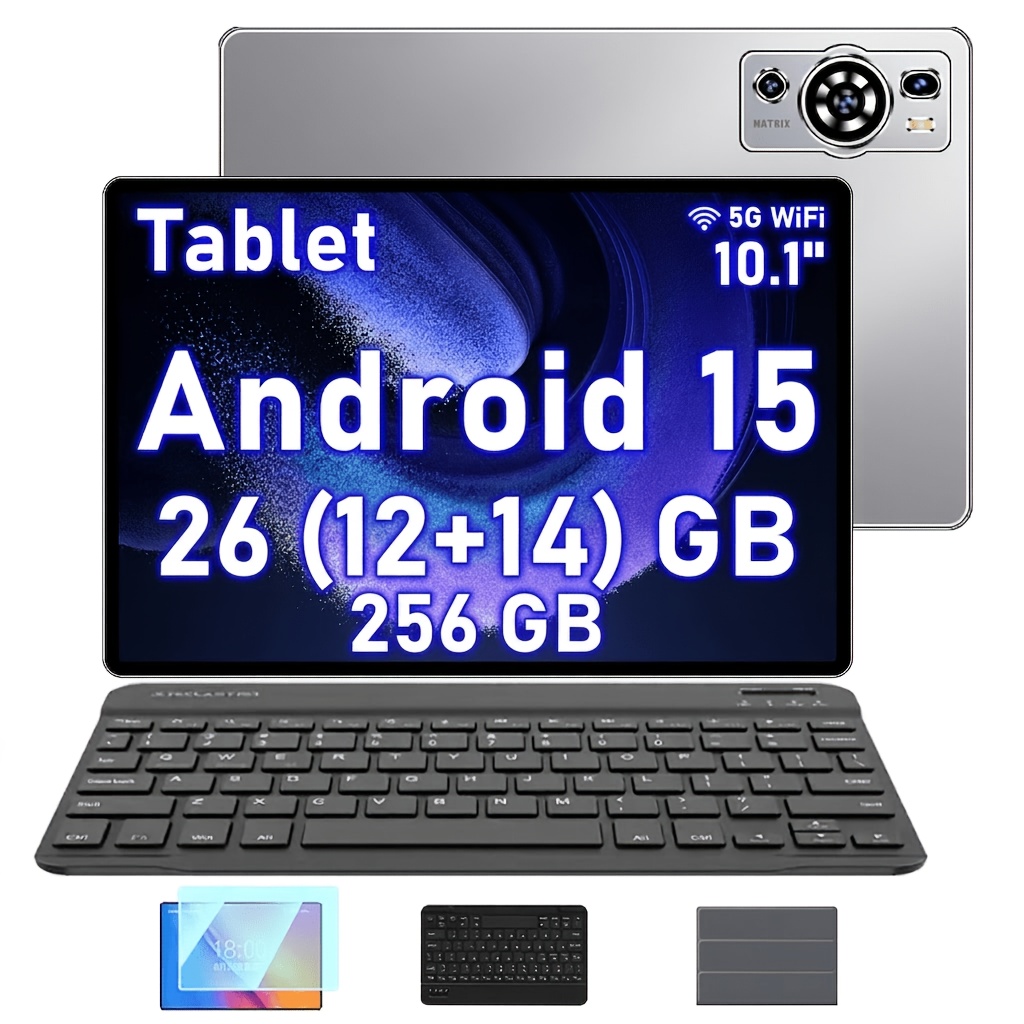 TEMU Tablet UXD 15 da 10,1 pollici, 26 GB (12+14) GB RAM/256 GB ROM (espandibile fino a 1 TB), WIFI 6, -core, Batteria grande da 6000 mAh, Ricarica