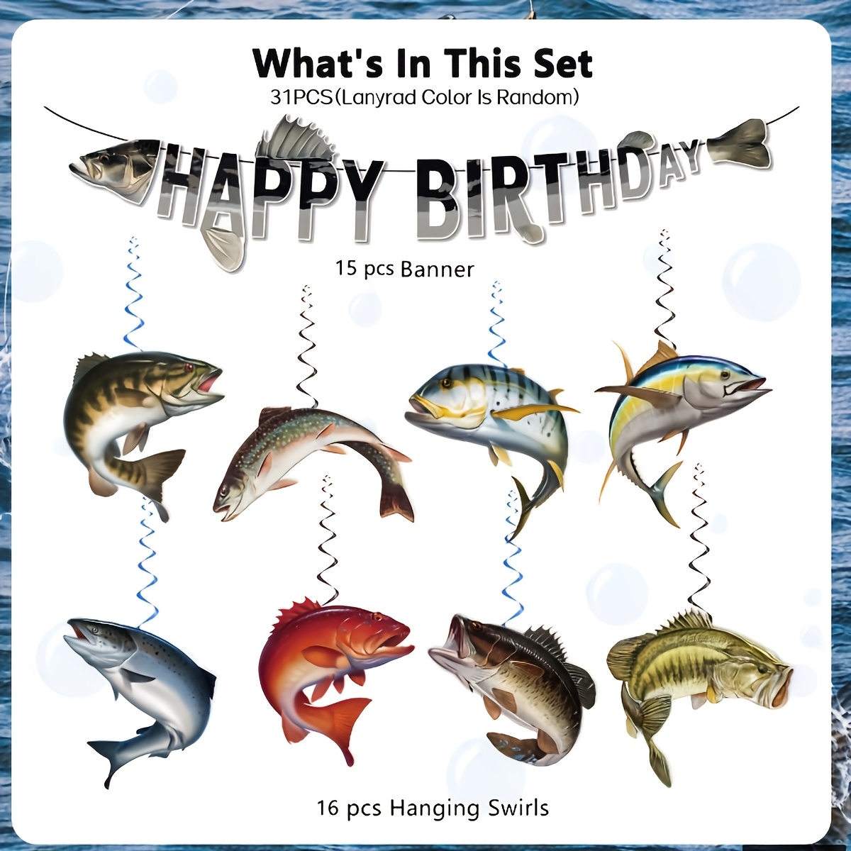 TEMU 31 décorations d'anniversaire sur le thème de la pêche, décorations de fête de pêche en papier, comprenant un banner " Anniversaire" et des