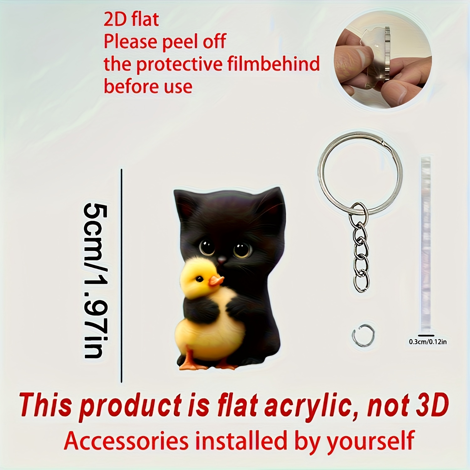 TEMU 2d Flat, 2d Flat Acrylic Black Cat & Keychain - Cute Car Mirror Decor, Backpack Charm, Home Ornament - Durable Multi-use Gift For Easter,
