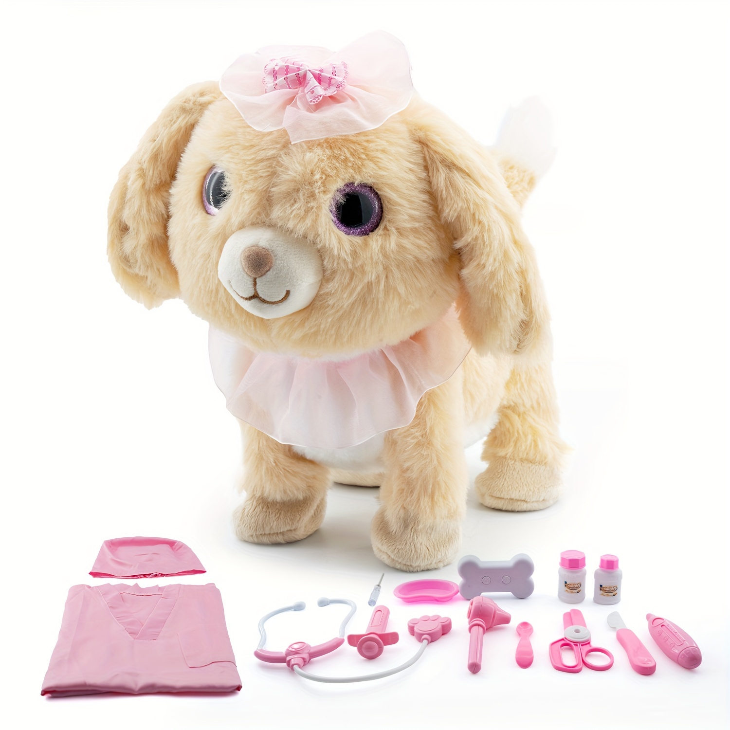 Interactive Toys Electronic Plush Dog For Girls, Pretend Play Kit With  Dress Up Costume, Remote Control Puppy Sing, Walk, Nod, Bark, Wag Tail,