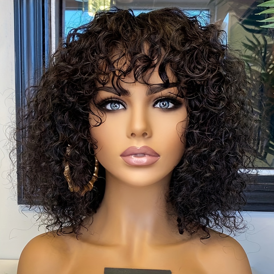 

Short Pixie Bob Cut Human Hair Wigs With Bangs Jerry Curly Glueless Wig Highlight Honey Water Wave Blonde Colored Wigs For Women