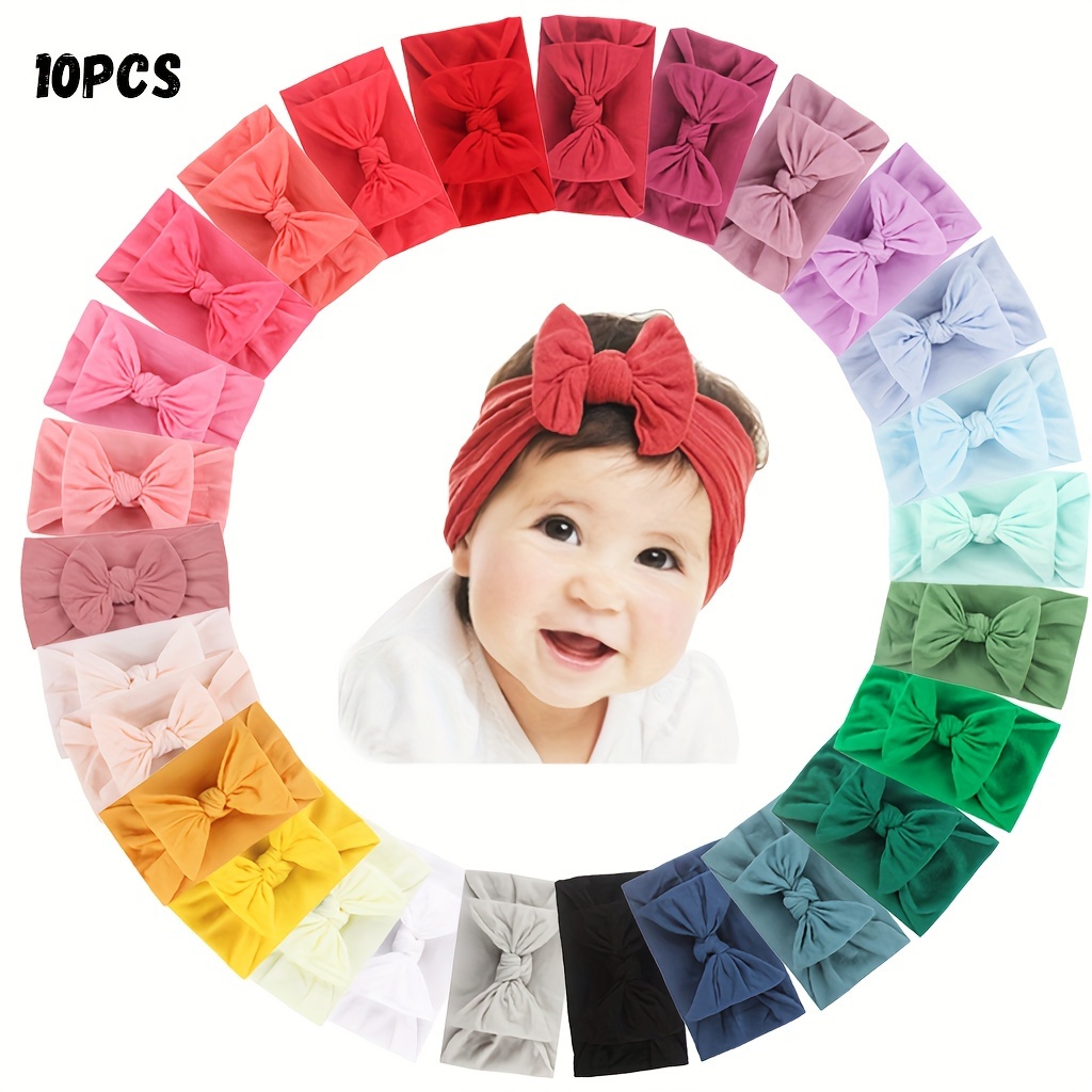 

10pcs Soft & Comfy Nylon Bow Headbands For Girls - Assorted Colors, Casual Attire & Birthdays