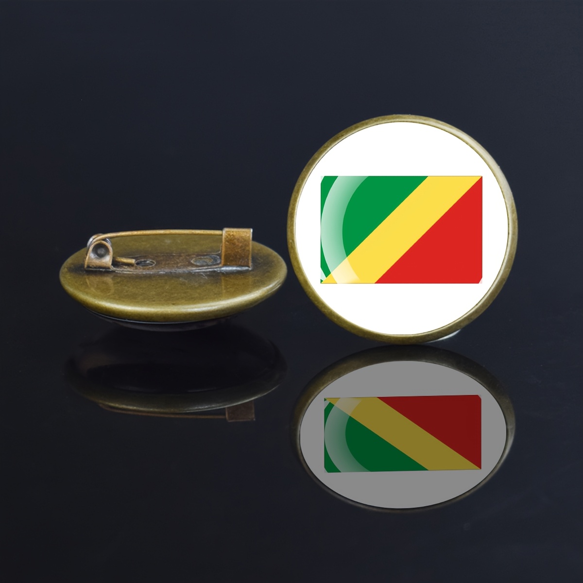 TEMU 1 Broche Rond avec Drapeau | de Fer avec Incrustation de Verre, Bijou Tendance pour Cadeaux et Fêtes