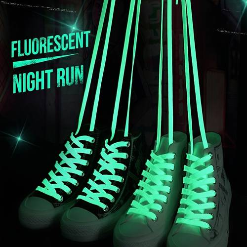 55 12inch 4 pack luminous flat shoelaces thickened nylon material non slip machine washable at night no batteries required fashionable and safe shoe decoration 5 colors suitable for parties dancing skating