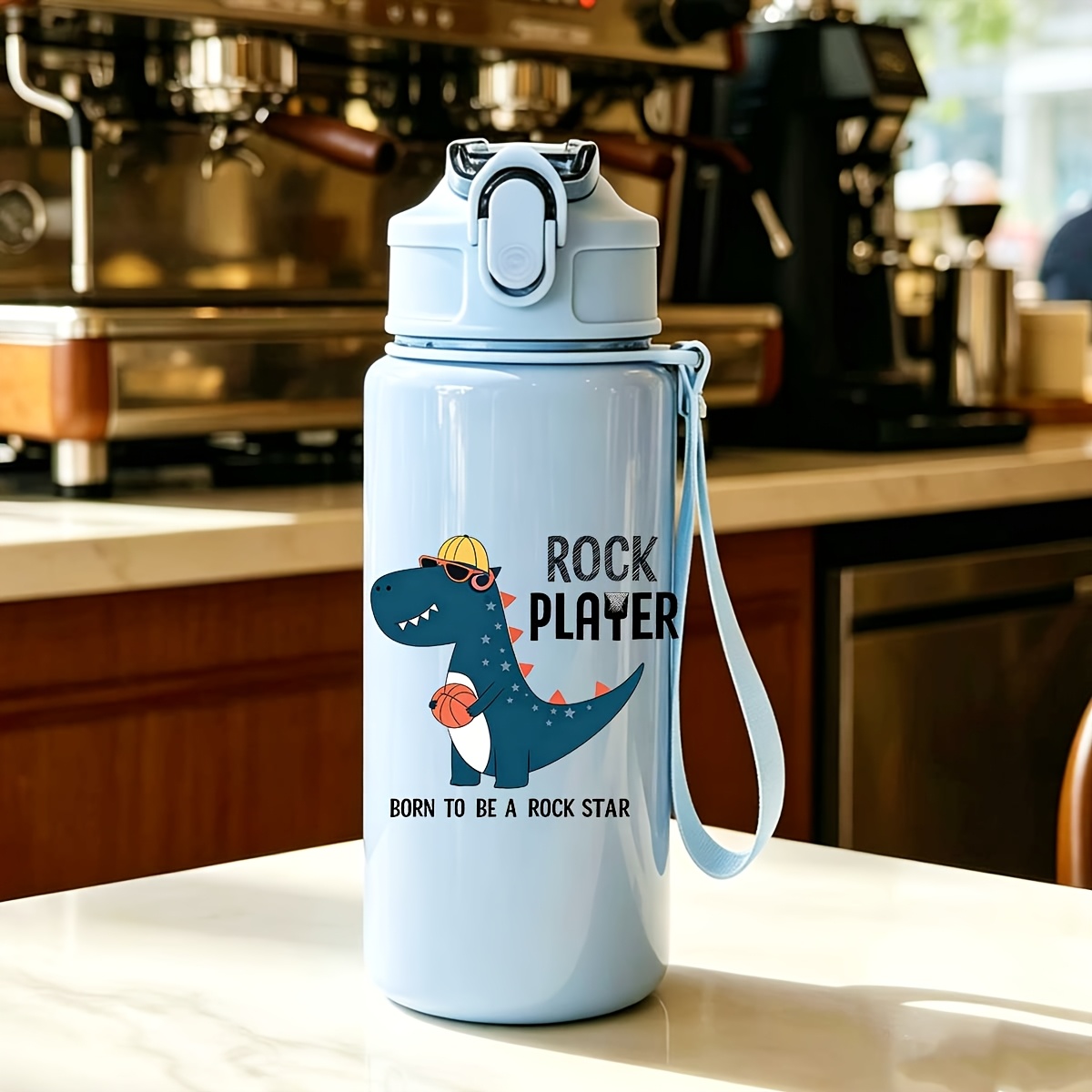 TEMU Bouteille d'eau personnalisable avec nom - 500 ml, en plastique avec paille et de dessins animés de dinosaures amusants, dont le dinosaure rouge