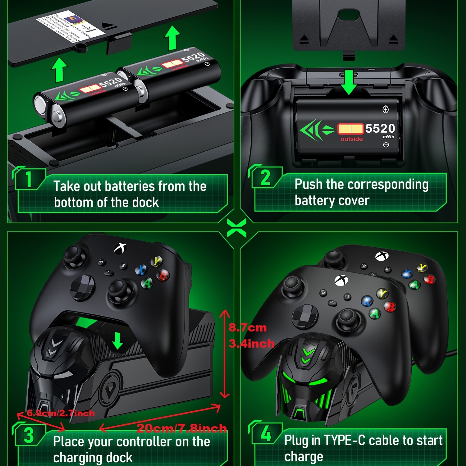 Xbox One コントローラー用充電ステーション デュアル充電ドック 2 X