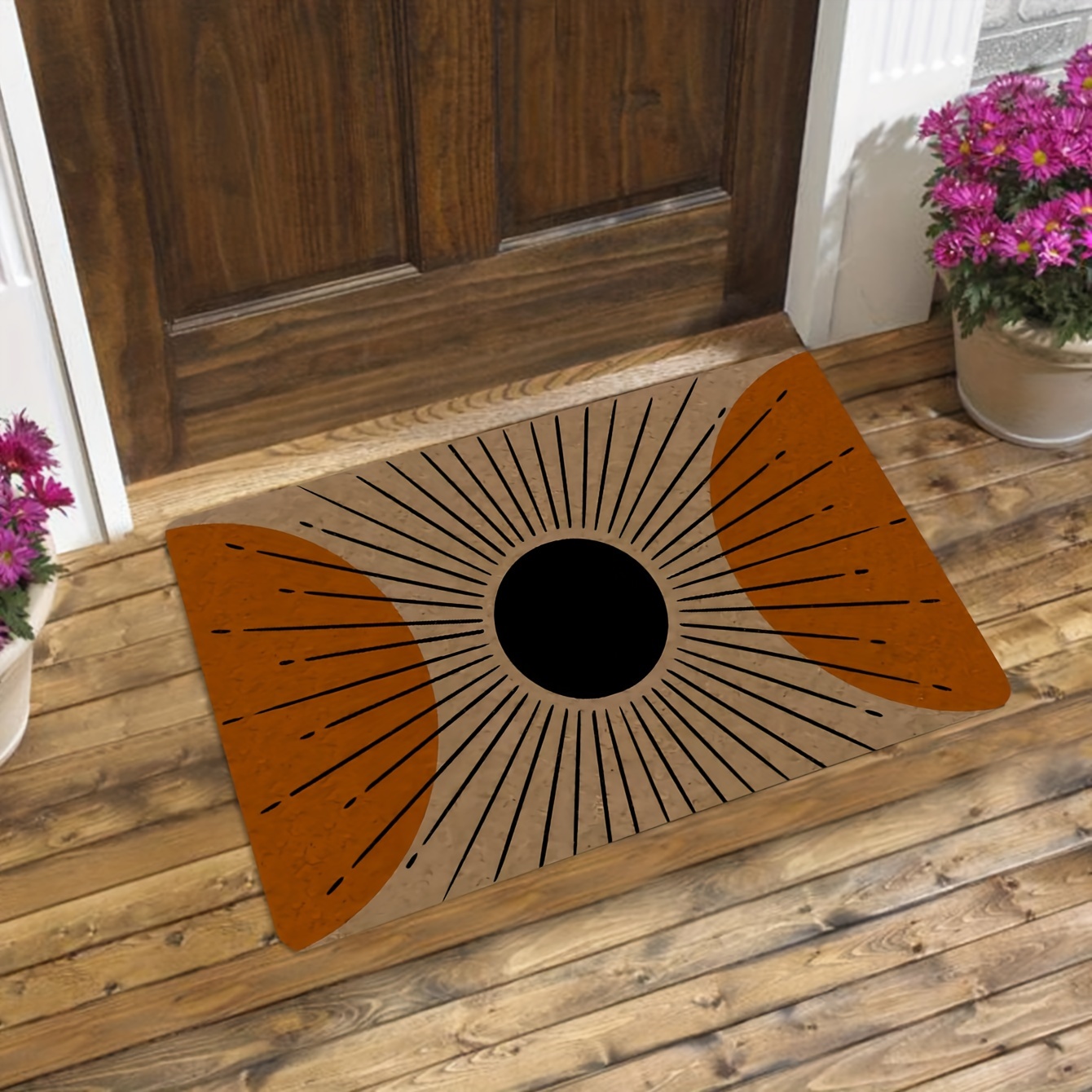 

1pc Paillasson Mid Century Soleil - Lavable en machine, antidérapant, aux taches, tapis d'entrée en polyester à poils ras, tapis de sol d'intérieur, 1cm d'épaisseur, 800gsm