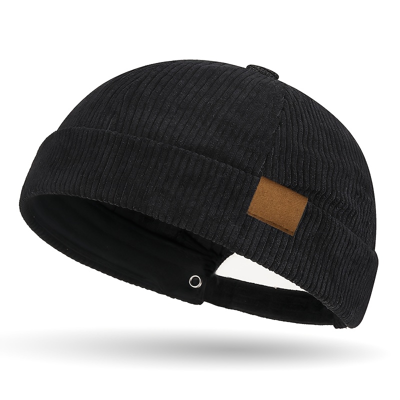 Image of Unisex Cloth Label Vintage Corduroy Beanie, Fall Winter Warm Casual Sailor Hat, Soft And Comfortable, Adjustable Brim