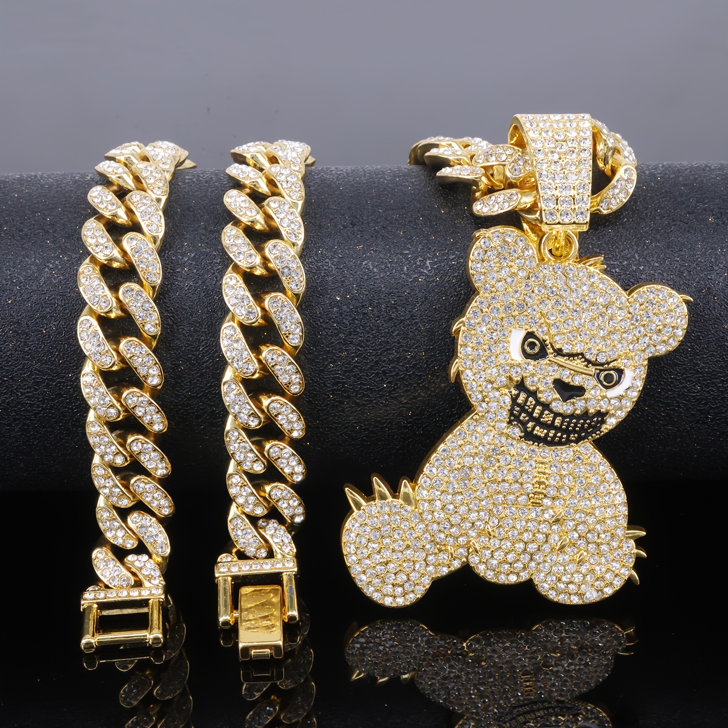 Image of A Single And Stylish Teddy Bear Pendant Necklace, Accompanied By A 50cm 5a Zirconia Cuban Chain, Street Style, Hip-hop Fashion, Party Additions, And Suitable For Men's And Women' Outfits