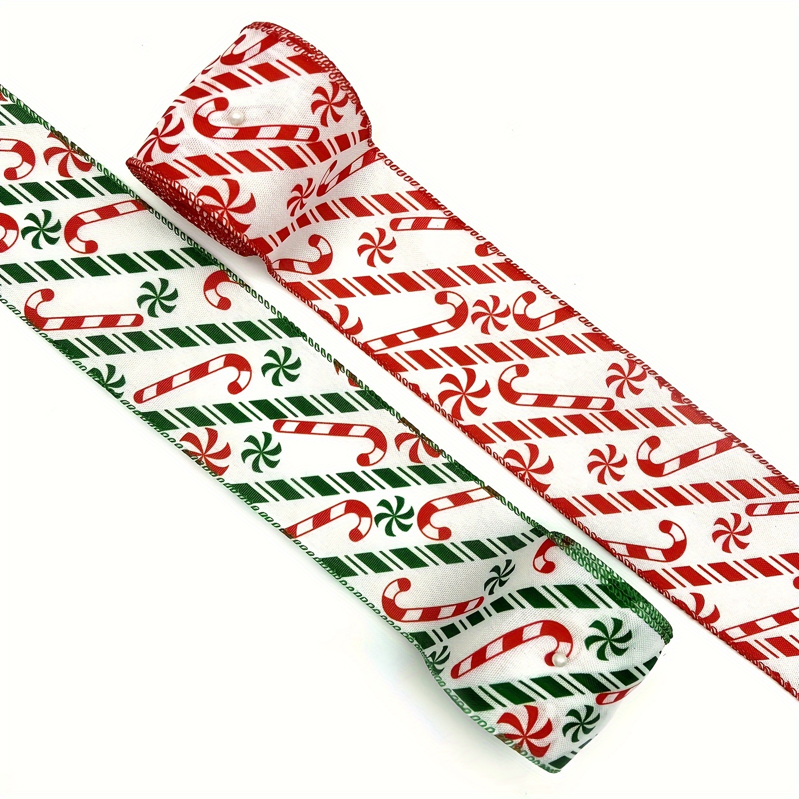 

5 Yards Christmas Candy Cane Ribbon - Red, Wired Edge Fabric For Gift Wrapping, Bows, Diy Crafts & Party Decor