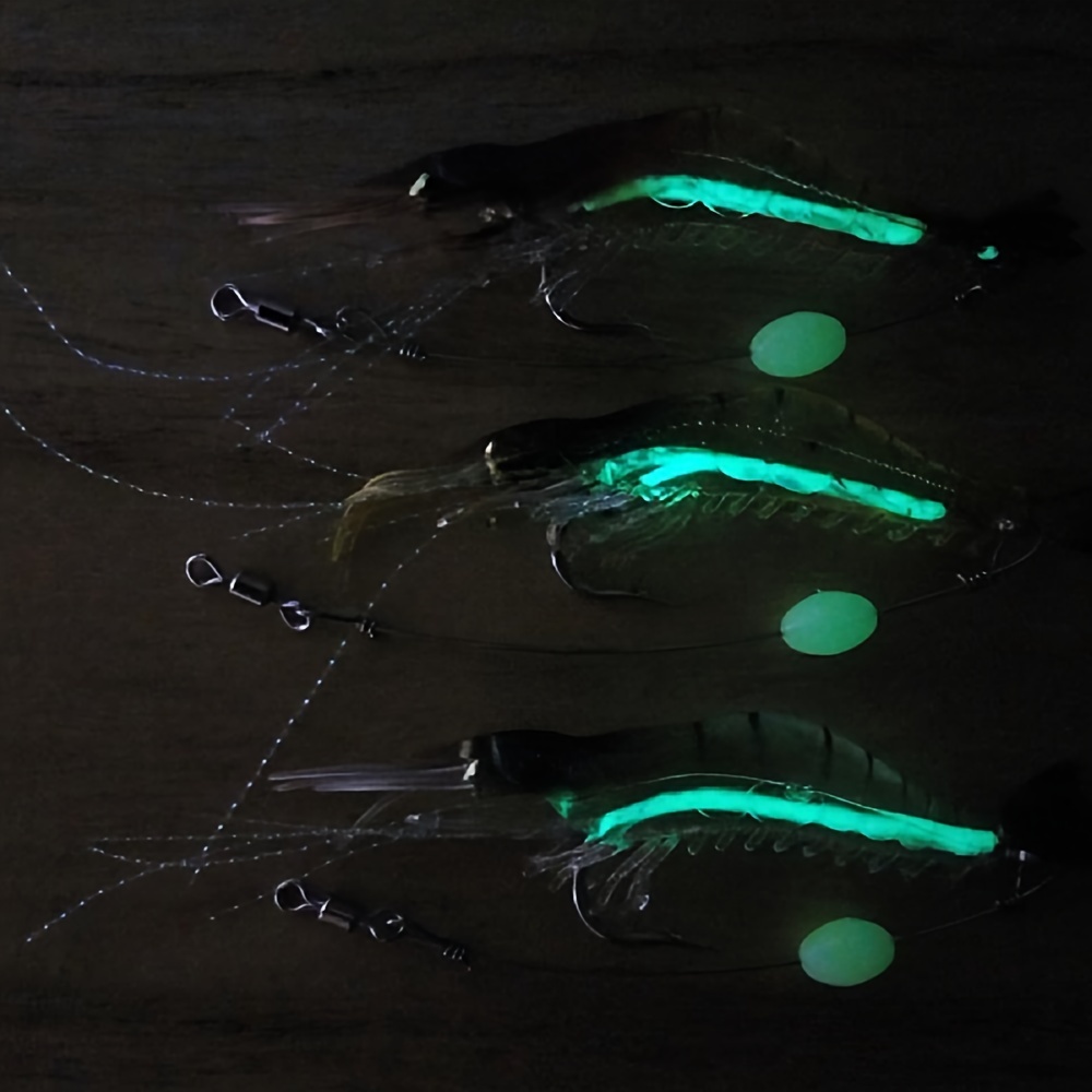 7pcs/lot Luminous Shrimp Soft Lure - Glow In The Dark Fishing Lure With  Hooks & Swivels