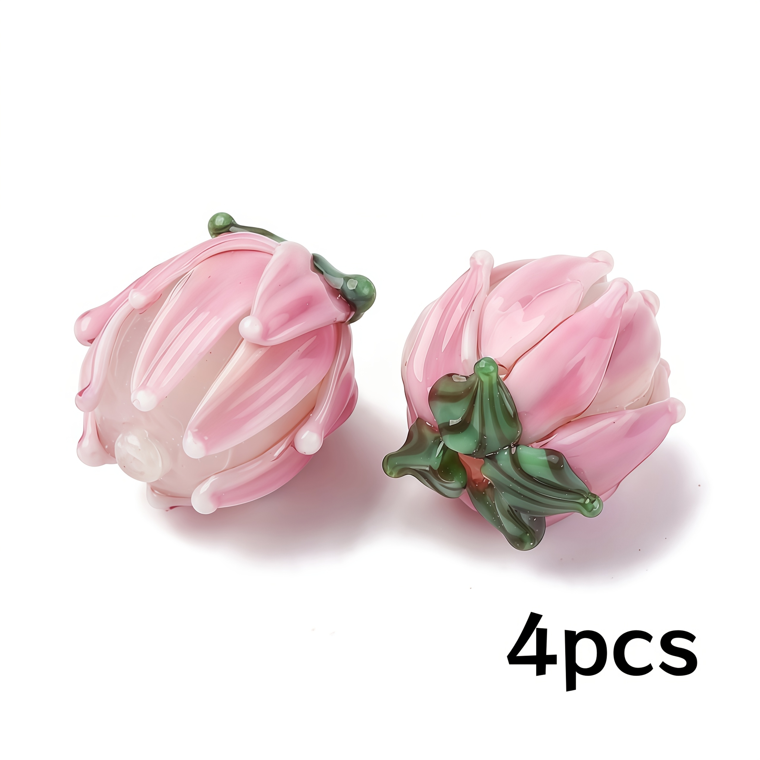 E-shop 4 Stück 3D-Blütenblatt-Textur zarte grüne Blattknospen-Perlen, durchscheinend rosa-weißer Farbverlauf, geeignet für DIY-Armband