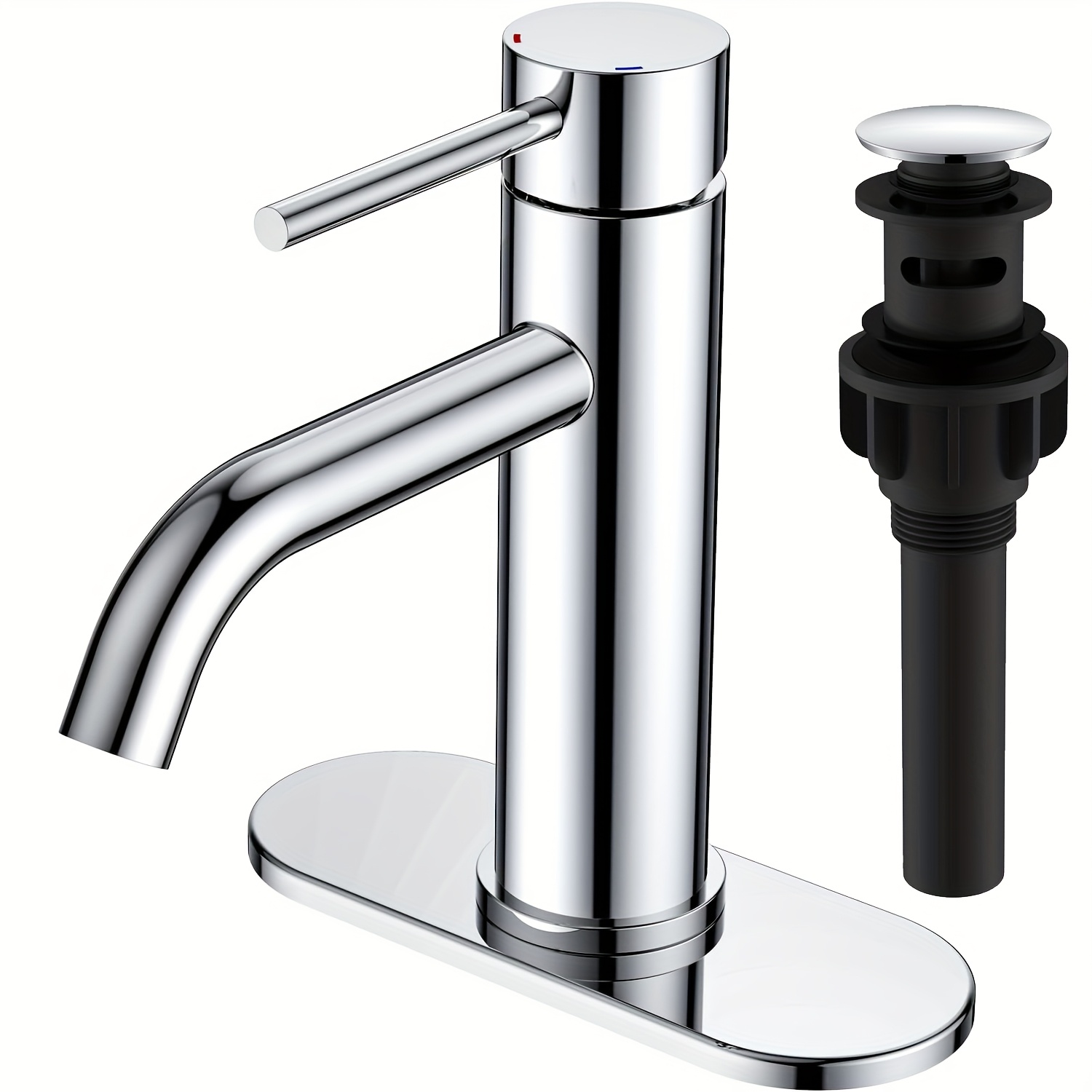 TEMU Chrome Bathroom Faucet, Single-handle Sink Faucet With Countertop, Featuring A Pop-up Drain And Supply Hose, Modern Bathroom Sink Faucet, In