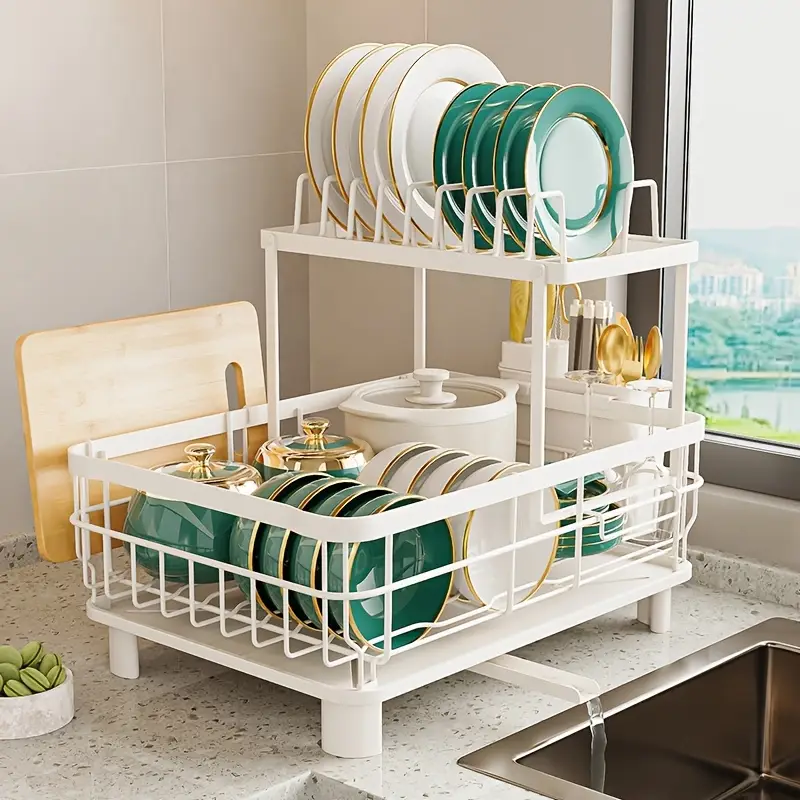 dish dryingrack rotatable drain spout 2tier dish drainer with utensil holder large dish drying rack dish rack with chopstick holder multifunctional dish rack for kitchen counter Product details 6