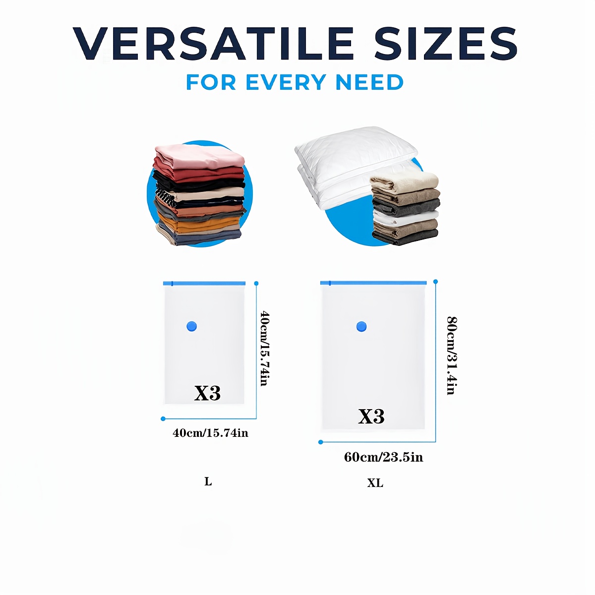 Image of Vacuum Storage Bags For Clothes And Bedding - 6pcs Set, 6pcs Travel Handbags (40x40cm Each) Or 3pcs 40x40cm And 3pcs 60x80cm Vacuum Bags (for Clothes, Bedding, And Cushions)