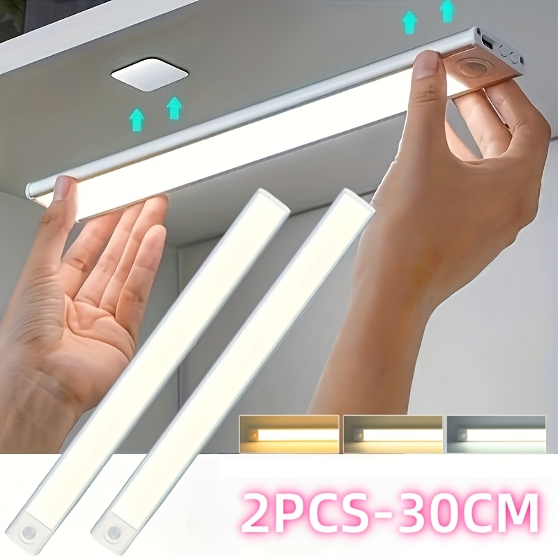 E-shop 2 Stück Unterbauleuchten Küchenbeleuchtung mit Bewegungssensor, 30cm 40cm kabellos USB wiederaufladbar, 3 Farbtemperaturen dimmbar, Innenraum