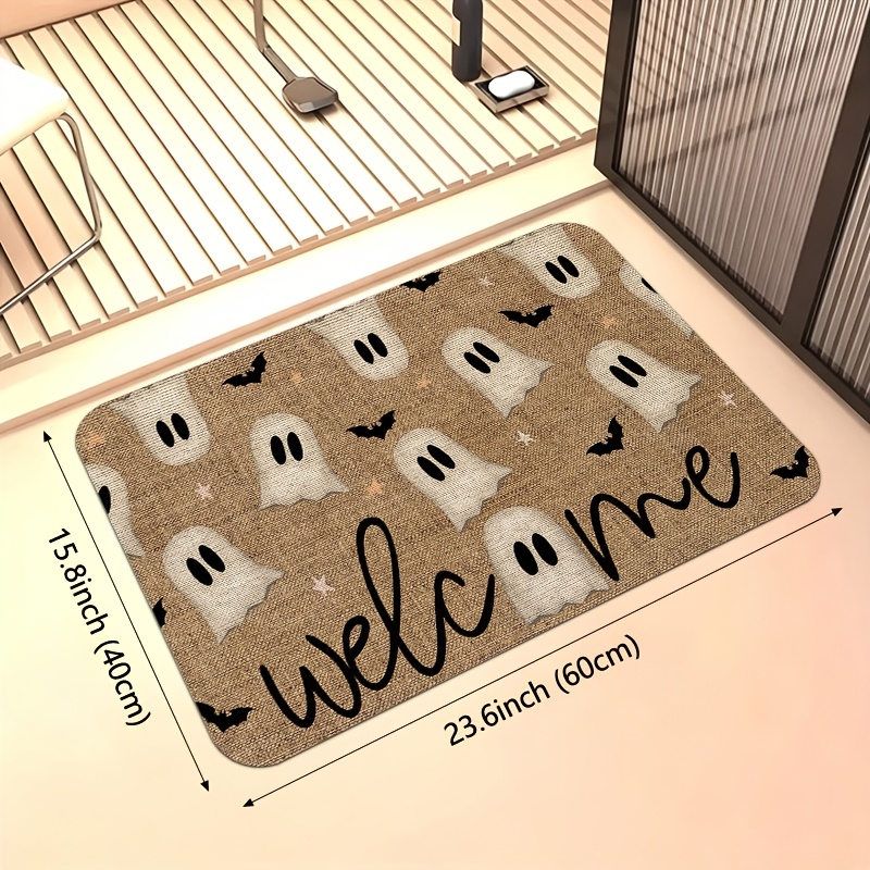 TEMU 1pc, Door Mat - Flannel Material, And , Halloween Decorative Printed Foot Mat, Machine Washable, Welcome Carpet, Creative Foot Mat - For Family,