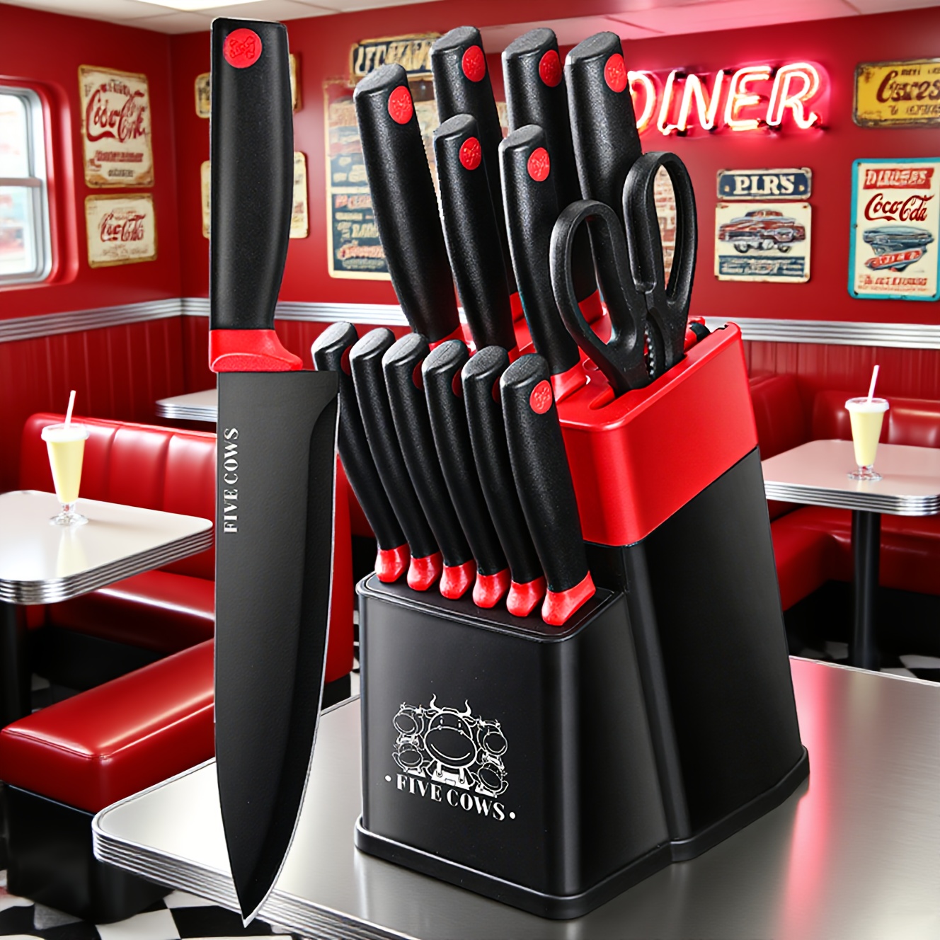 TEMU Kitchen Knife Set, 14pcs Set Of Knives (with Base) Kitchen Knife, Fruit Knife, Bone Cutting Knife, Etc. Chef's Knife Set With Manual Sharpening,