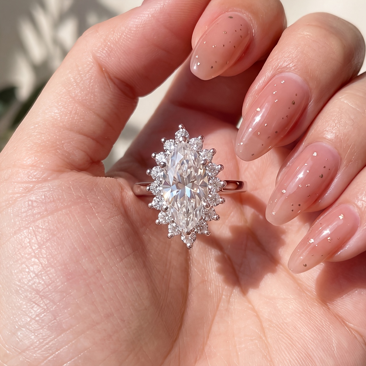 Women's Marquise Halo Engagement Ring, Luxurious Wedding Gift