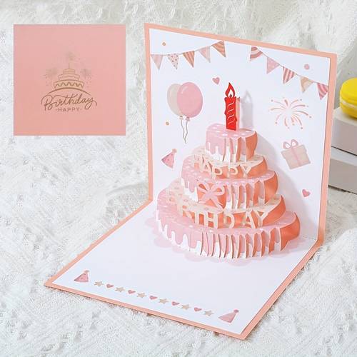 1pc birthday greeting card 3d stereoscopic cake premium colorful cute foldable card gift envelope