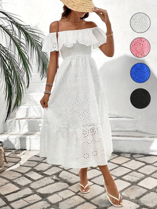 elegant off shoulder embroidered dress for women straps a solid for casual or formal occasions casual elegant wear strap dress intricate embroidery