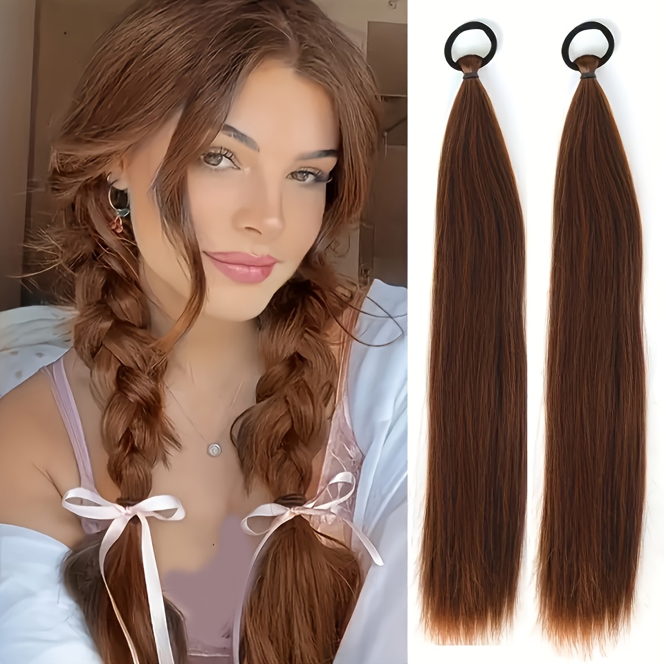 TEMU 2 piezas de extensiones de de cabello trenzable para mujer, peluca de pelo sintético resistente a altas temperaturas con pinzas rectas