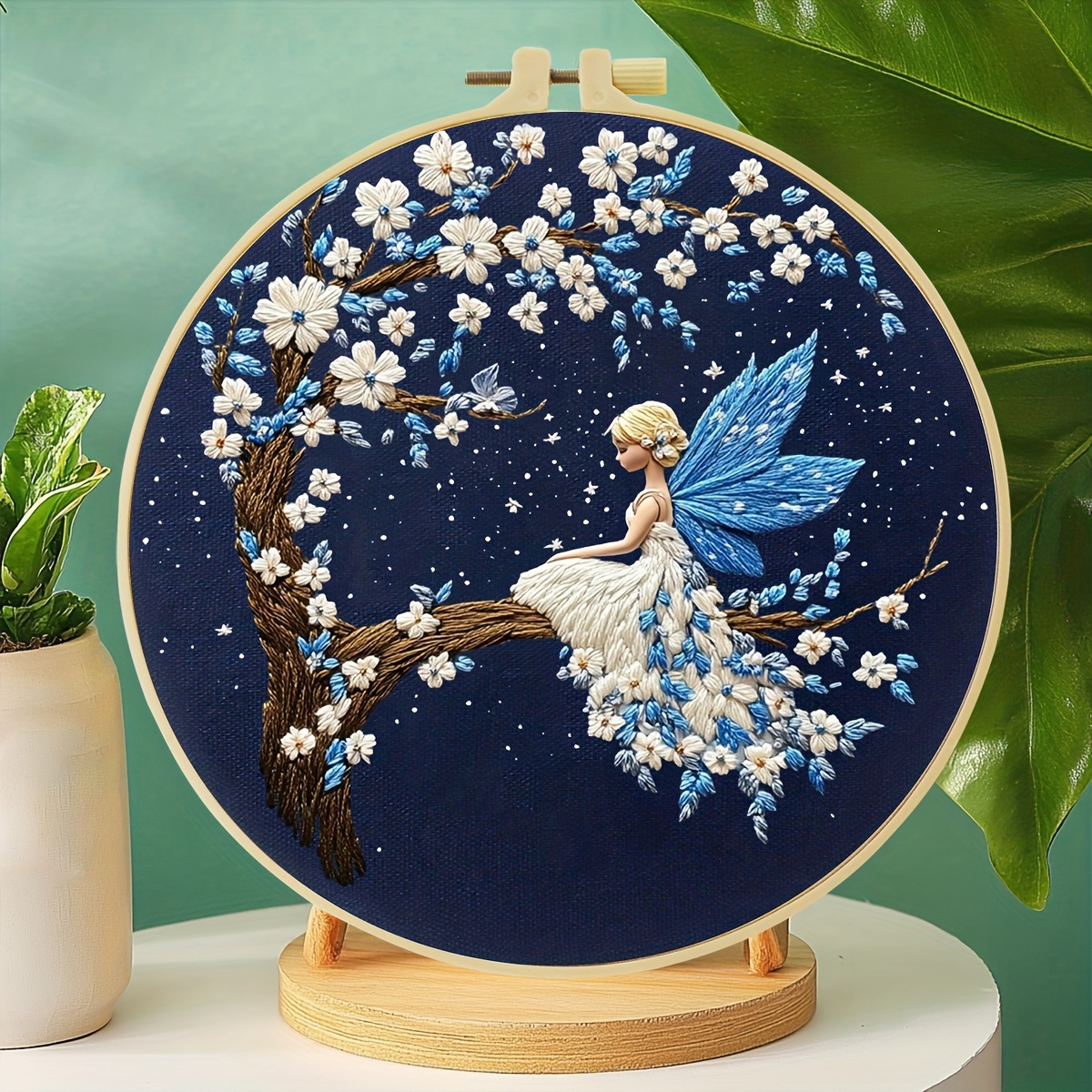 TEMU 1pc Of Water-soluble Paper Embroidery Kit, 20x20cm/7.9x7.9in, Featuring On Cherry Trees. Handmade Diy Embroidery Kit Suitable For Adults And