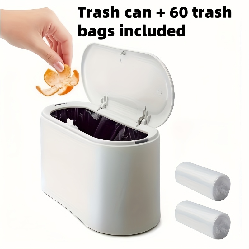 mini trash can with lid detachable small   1 89l compact office and bedroom wastebasket   60pcs bags top   white