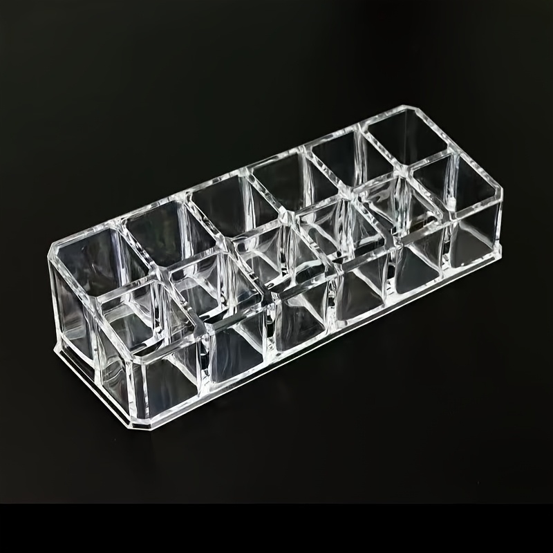 TEMU 1pc 12/18-grid Transparent Acrylic Lipstick Organizer, Clear Lipstick And Makeup Storage Box, Cosmetic Display Case, Suitable For Lipstick, Lip
