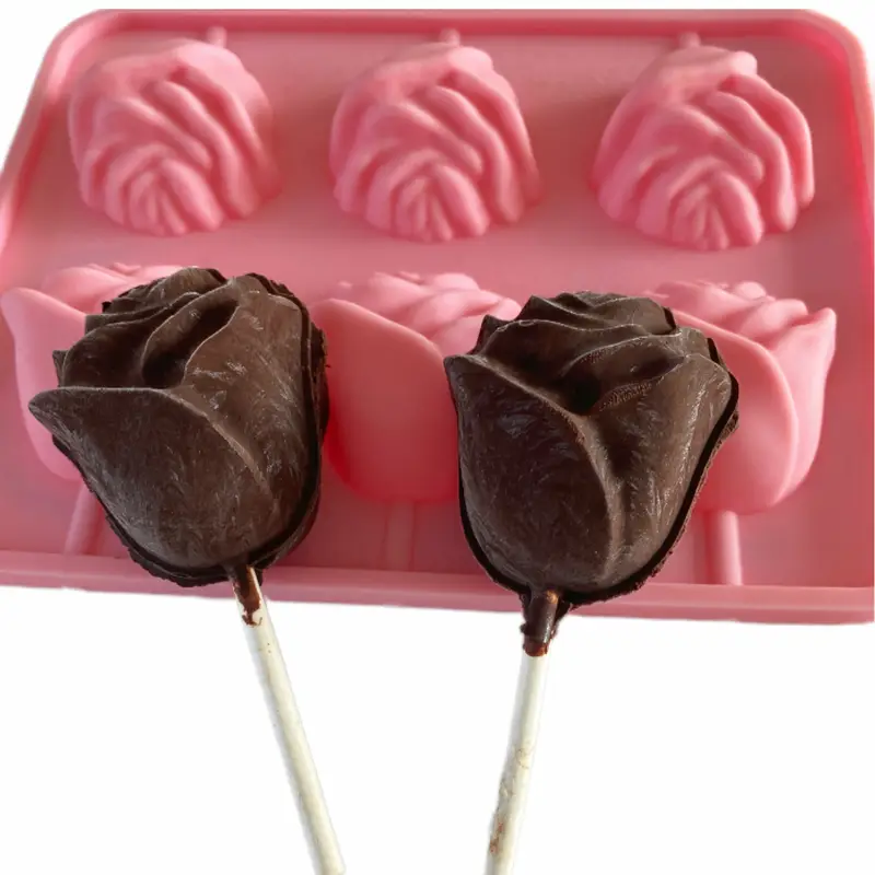 2pcs set 3d rose flowers lollipop silicone mold valentines day chocolate mold non stick and high temperature resistant diy cake and dessert baking decoration tool reusable food grade kitchen accessories suitable for bakery pastry shop details 7