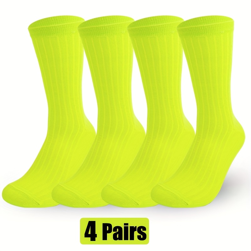 TEMU 4 Pairs Autumn Summer Fluorescent 's And Women's Classic Striped Mid-tube Socks - Breathable, Elastic, Knitted Fabric Suitable For Outdoor And ,