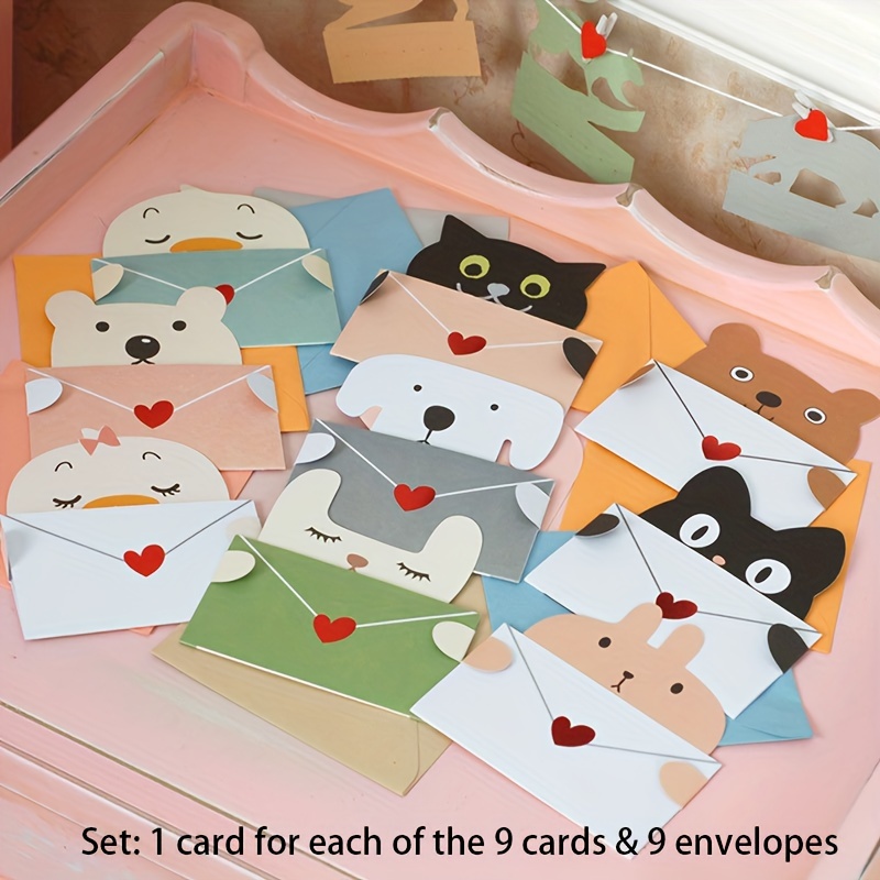 TEMU 18pcs Set, Cute Cartoon Gift Cards, Folding Envelope Greeting Cards, Holiday , Cute Animal Postcards Thank You Cards, Birthday Party Invitation