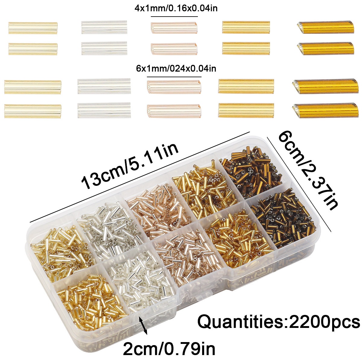 Image of 10-compartment 5-color Rice Bead Set, Approximately 2200pcs, Suitable For Jewelry Making, Craft Decoration, , Durable Quality, Necklace Decorative Beads, Craft Jewelry Necklace Materials