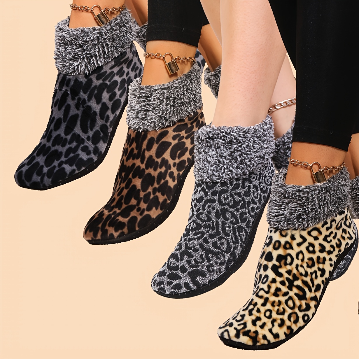 TEMU 4 Pairs Women's Floor Socks, Women's Winter Leopard Print Floor Socks, Indoor Slippers, Slippers Socks