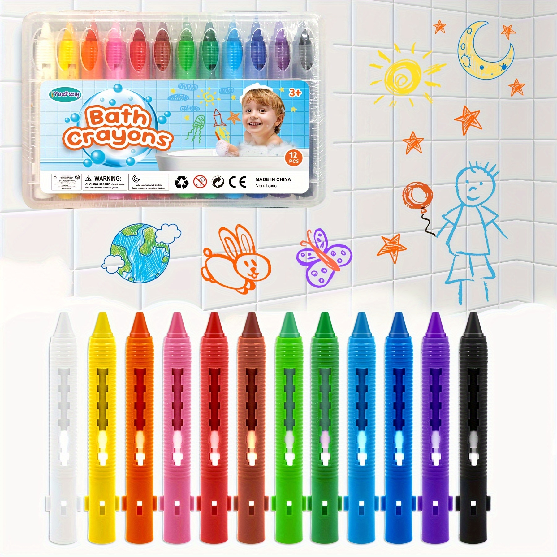 

Bath Crayons Set Bathtub Crayons Washable Easy Clean Bath Time Crayons, Colorful Bathtub Markers Toys, Shower Crayons Bath Putter Crayons Christmas Gift