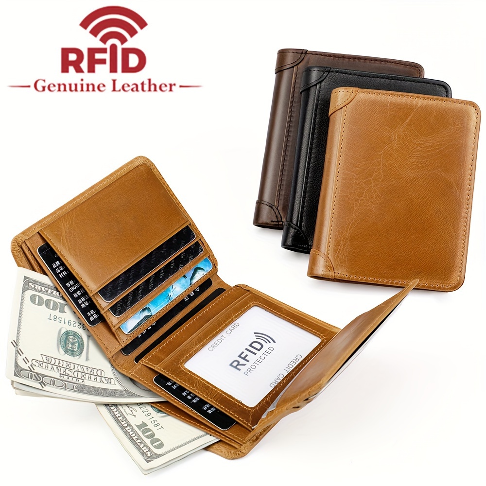 

Men Small Bifold Wallet Leather Compact Id Card Holder Front Pocket Rfid Blocking Card Case Purse With Id Window