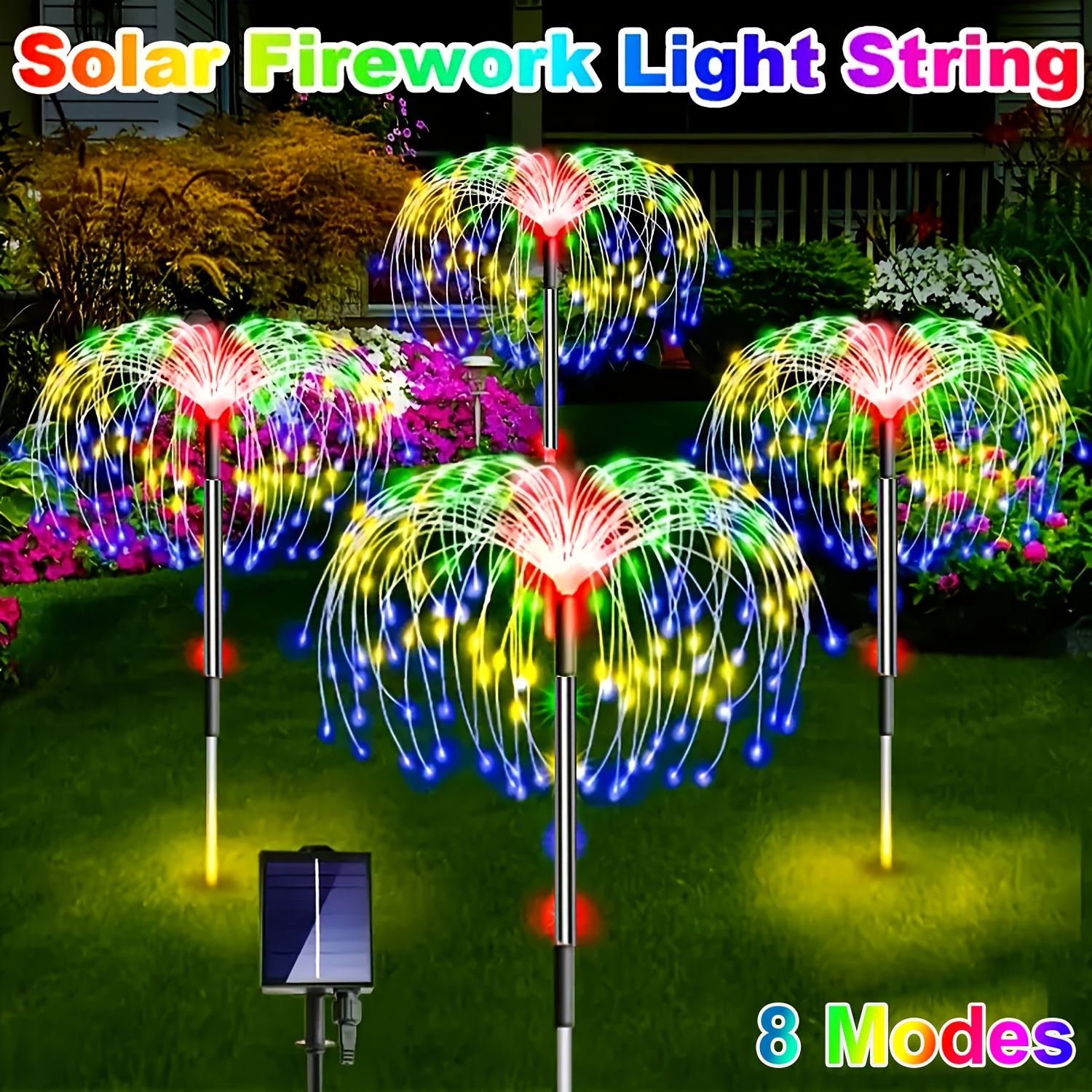 

4pcs/ 1pc Outdoor Solar Powered Fireworks Lights For Christmas Decorations, 8 Lighting Mode Holiday Decorative Lighting For Villa Patio Balcony, Path Lawn, 4pcs-320/ 4pcs-240led/ 1pc-60led, Warm/